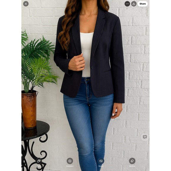 Liz Claiborne Jackets & Blazers - Liz Claiborne Blazer Women 18 Navy Blue Excellent Pinstripe Single Button Jacket